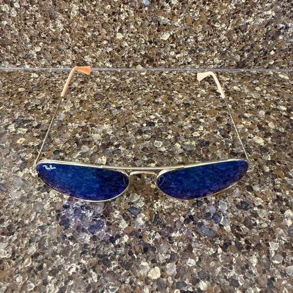 Ray Ban Aviator Sunglasses, Blue Mirror Lenses - Picture 3 of 4
